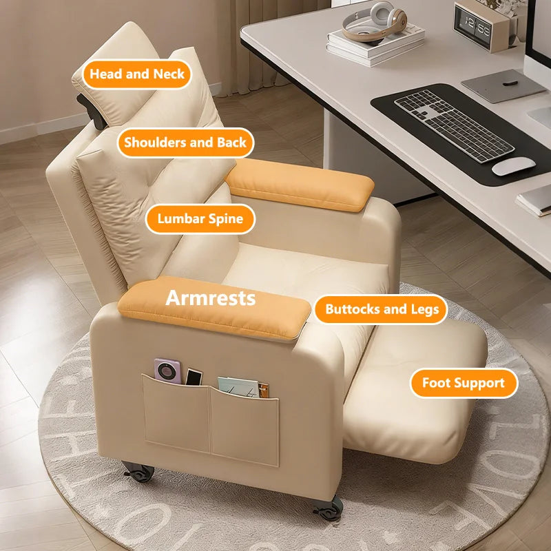 Soft Relaxing Armchair for Home Office Living Room Bedroom Adjustable Single Sofa Chair with Caster Cozy Reclining Lounge Chairs