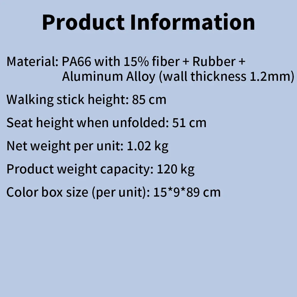 Outdoor Foldable Cane Stool Portable Aluminum Alloy Walking Aid Stick Anti-skid Elderly Rest Chair Max 120KG