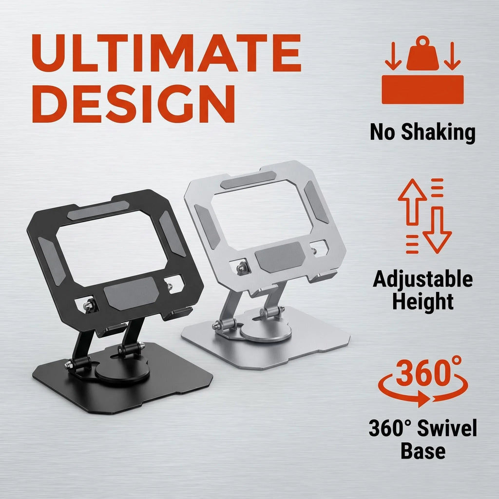 Portable Aluminum Alloy Rotatable Tablet Stand with Foldable Height Adjustment Compact for Home Office Use Durable No Wobble
