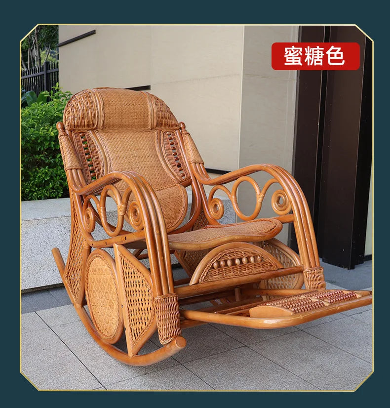 Natural rattan rocking chair elderly recliner balcony