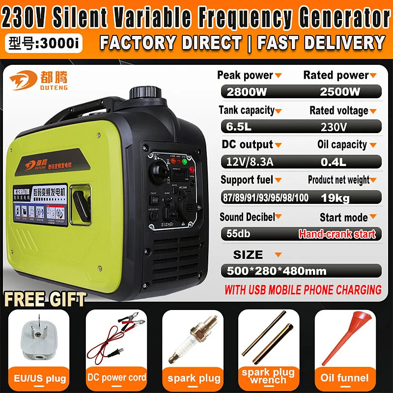 3000W Red Green Blue Three Colors Silent Inverter Generator, Solve the Power Problem