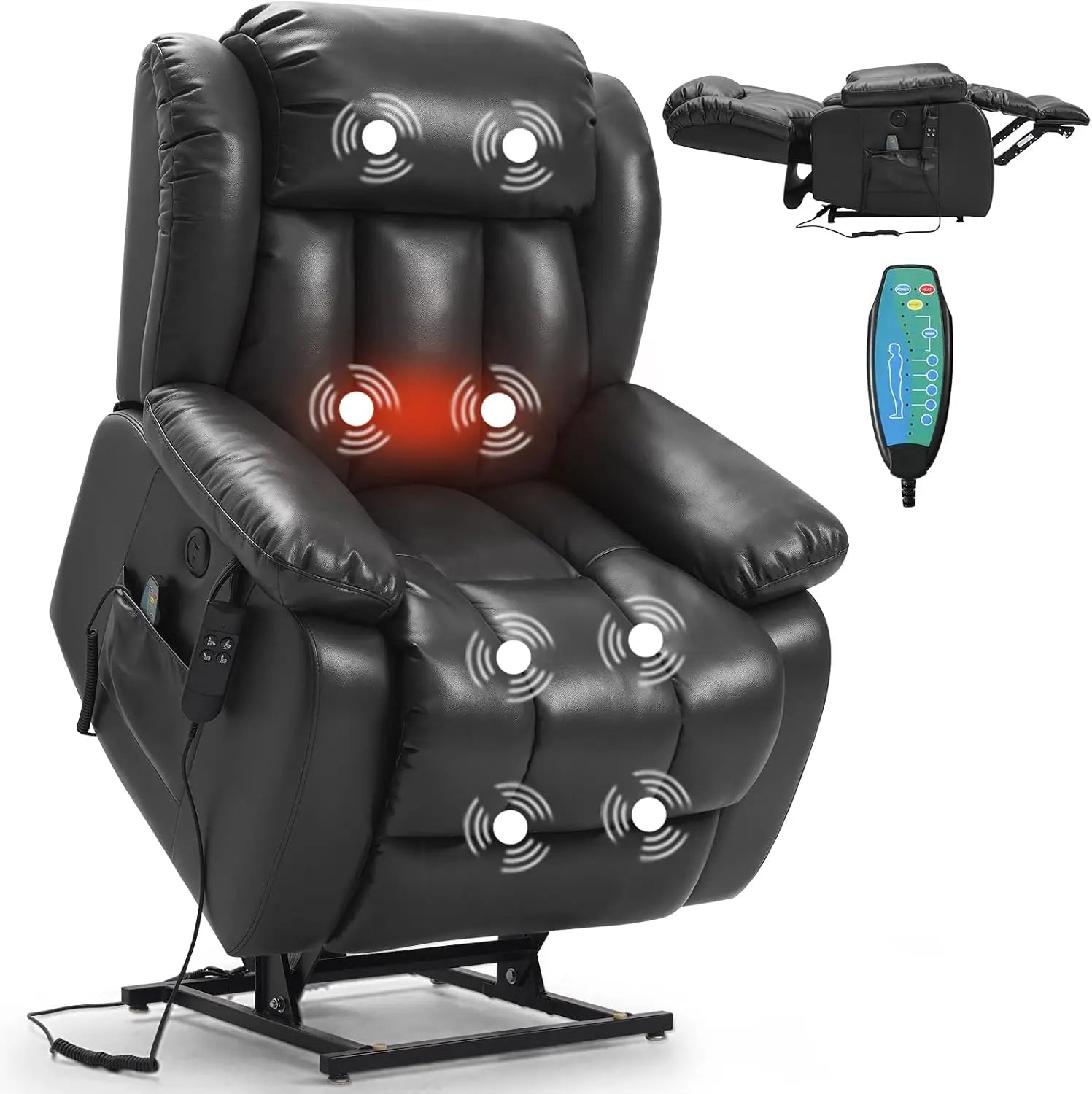 PARKOL Power Lift Recliner Chair for Elderly & Seniors, Breathable Leather Electric Recliner with Vibration Massage & Lumbar