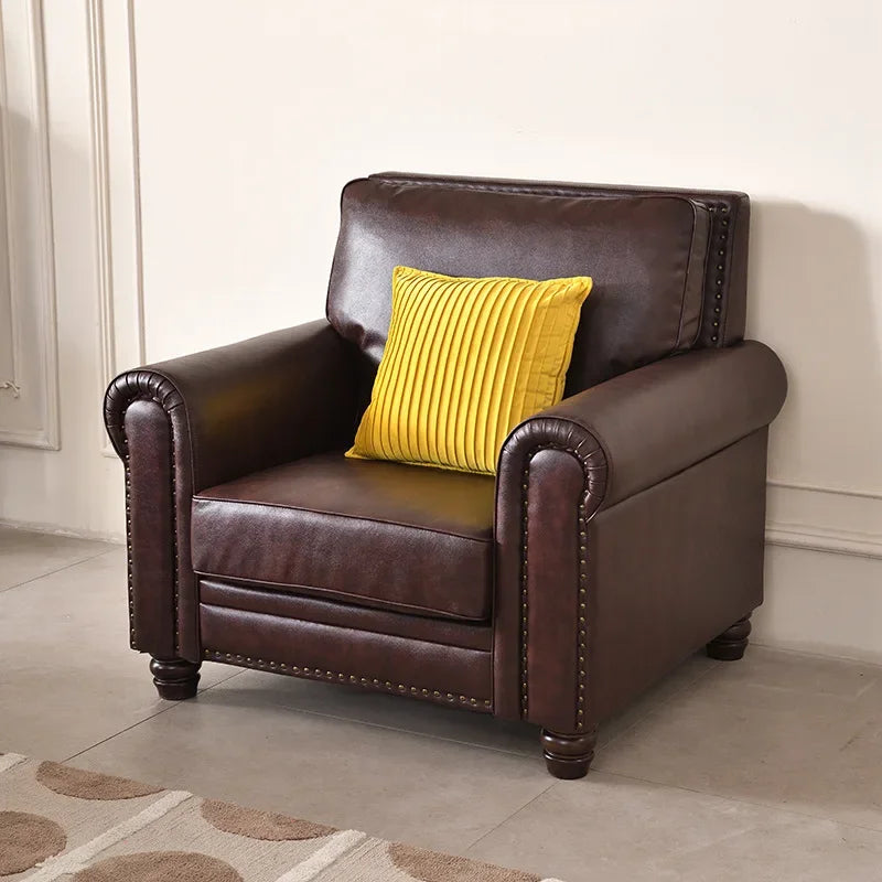 4-10 brown retro-style living room sofa - available in single, double, three, and four-seater configurations - top grain leather