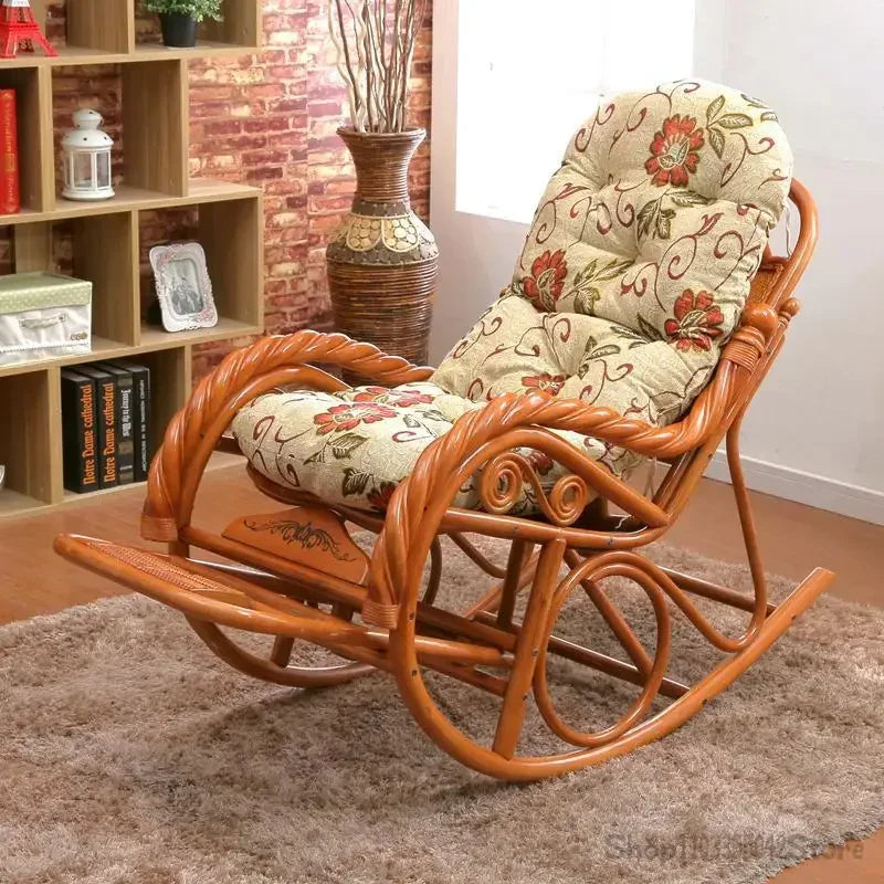 Natural and comfortable rattan rocking chair for adults elderly family leisure chair balcony reclining and sleeping chair
