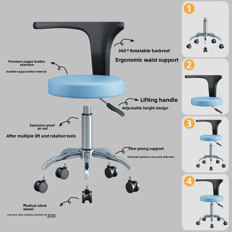 Professional Multifunctional Dental Chair 360°Swivel Adjustable Patient Seat with Soft Padding,Reclining Backrest for Clinic Use