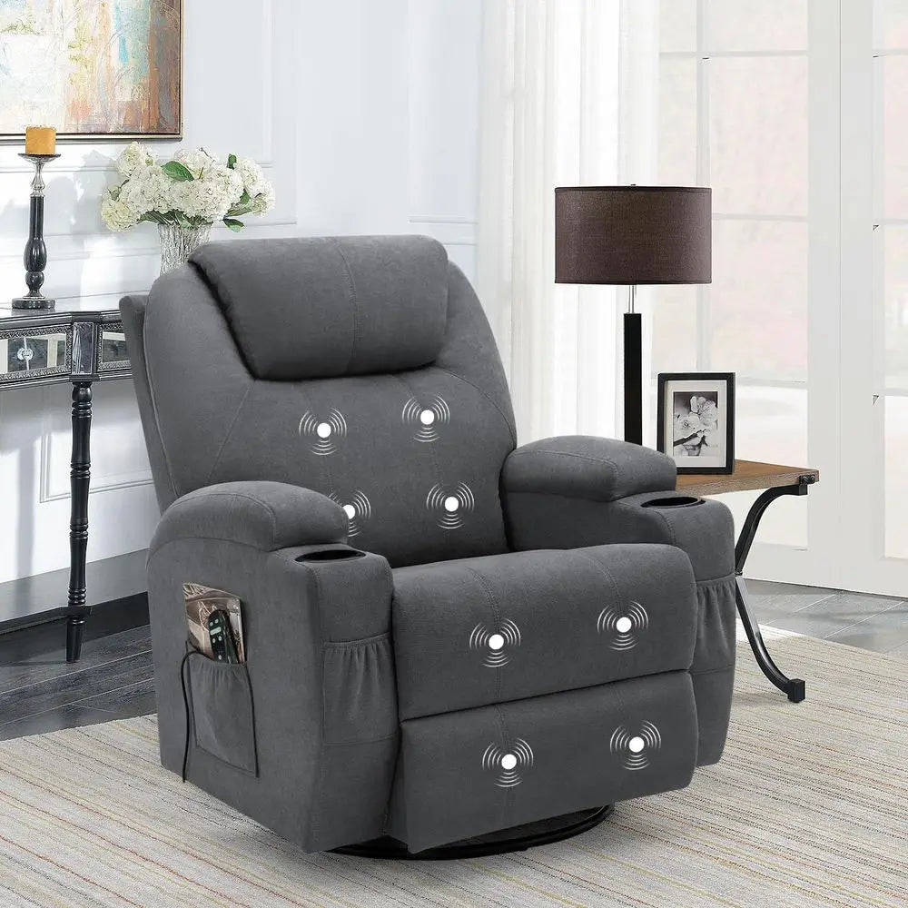 Rocking Chair Recliner Chair with Massage Swivel Ergonomic Lounge Chair Classic Single Sofa with 2 Cup Holders Side Pockets Liv