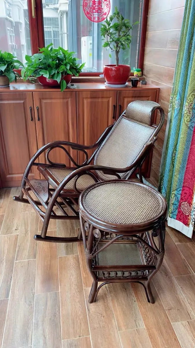 CZ Rocking Chair Hanging Basket Natural Real Rattan Plant Woven Relaxing Leisure Recliner