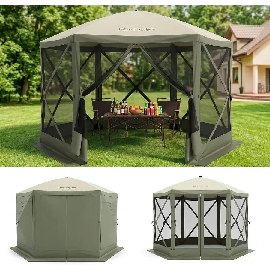 Feet Pop Up Canopy Tent, 6-Sided Portable Gazebo with Mosquito Netting and Removable Wind Cloths, Large Shelter Tent for Outdoo