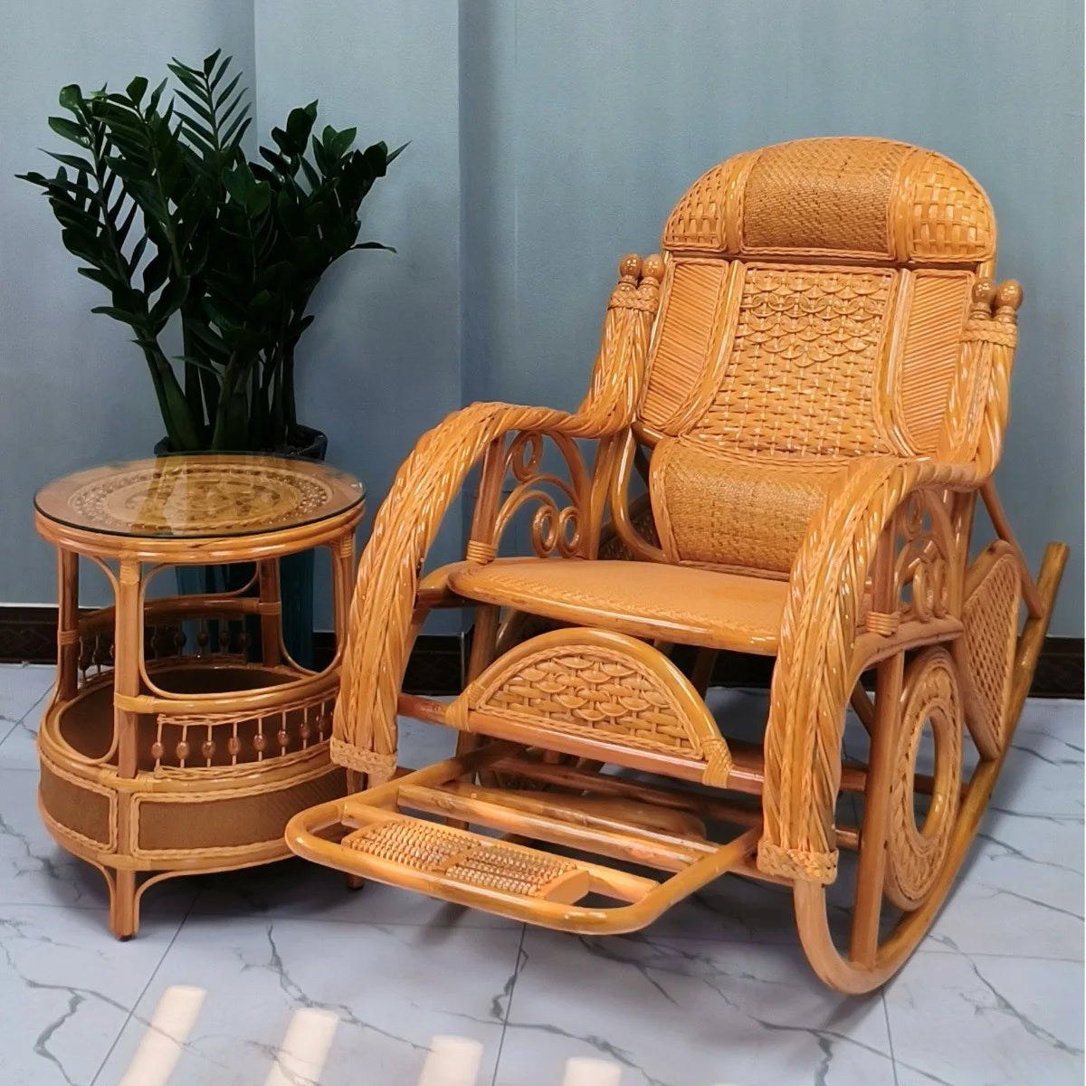 Manufacturer Supplies Real Rattan Rocking Chairs for Adults and Elderly for Bedroom Balcony Leisure Home Nap Furniture