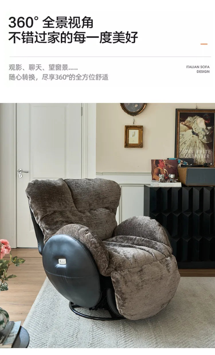 N Retro Electric Single Sofa Chair Designer French Lazy Sofa Balcony Living Room Function Rotating Recliner