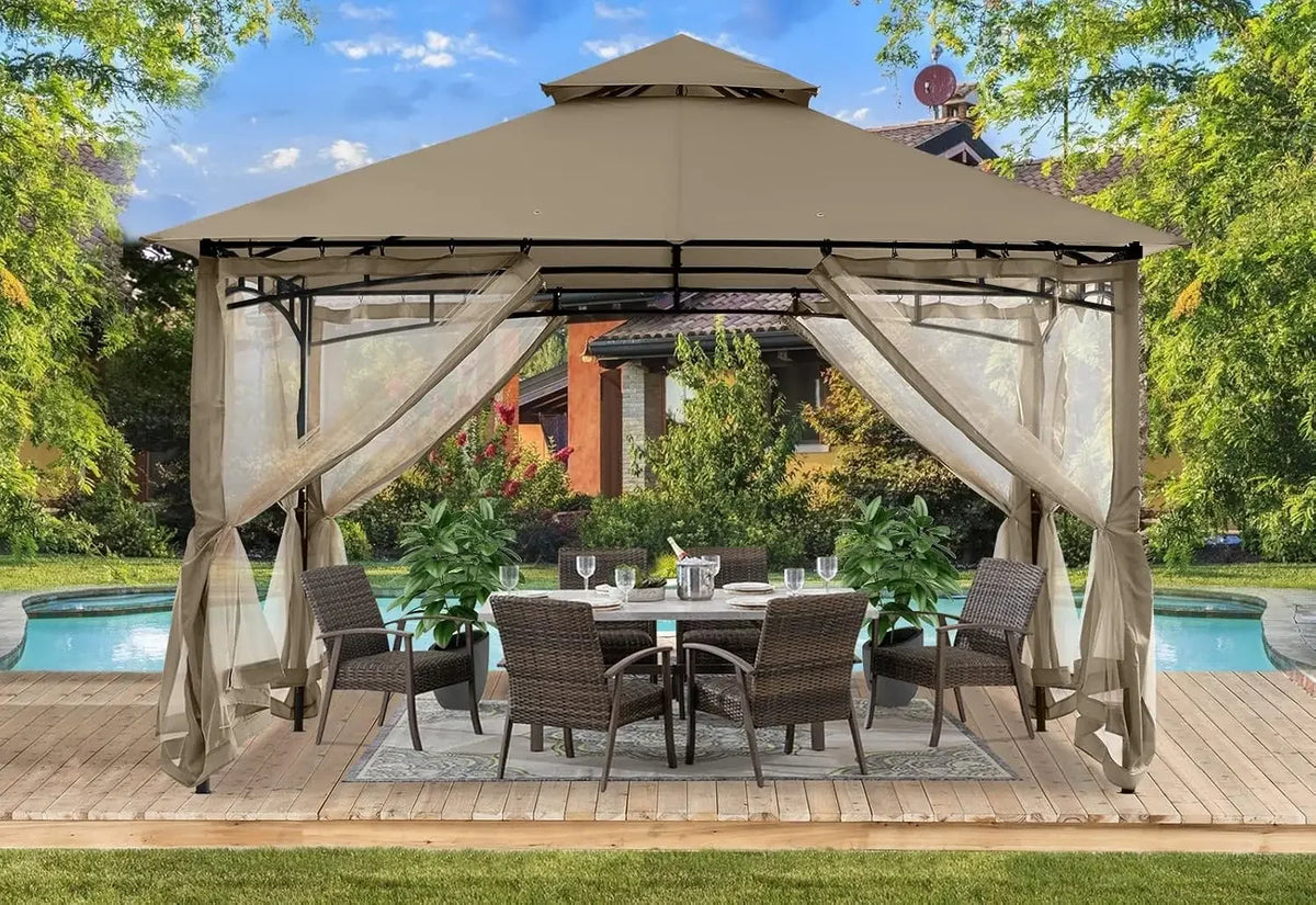 ABCCANOPY Gazebos for Patios 10x12 with Mosquito Netting, Khaki