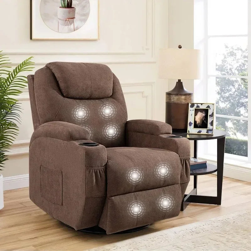 l Rocking Chair Recliner Chair With Massage And Heating Swivel Ergonomic Lounge Chair Classic Single Sofa With 2 Cup Holders L