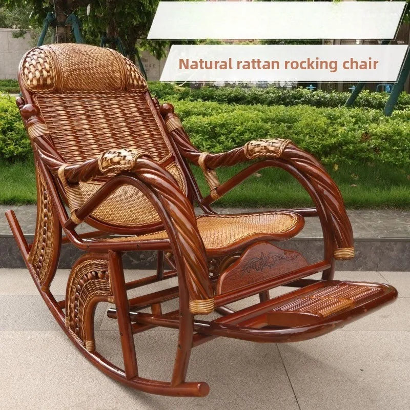 Rattan Rocking Chair Adjustable Backrest Recliner Leisure Nap Chair For Home Balcony Living Room