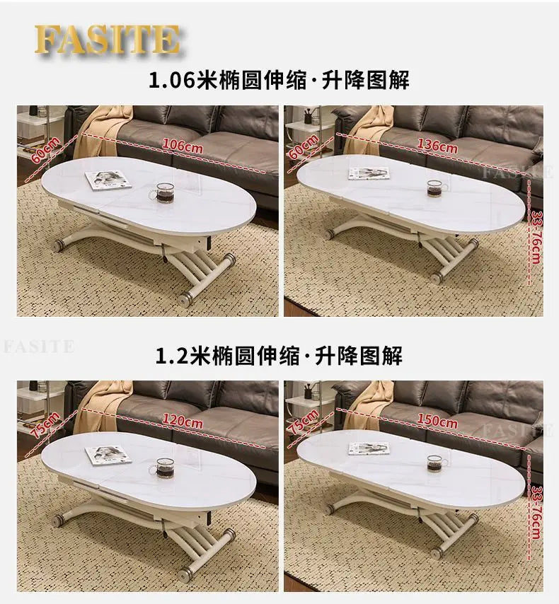 Black light luxury rock slab lifting coffee table dining  dual-purpose retractable mobile dining