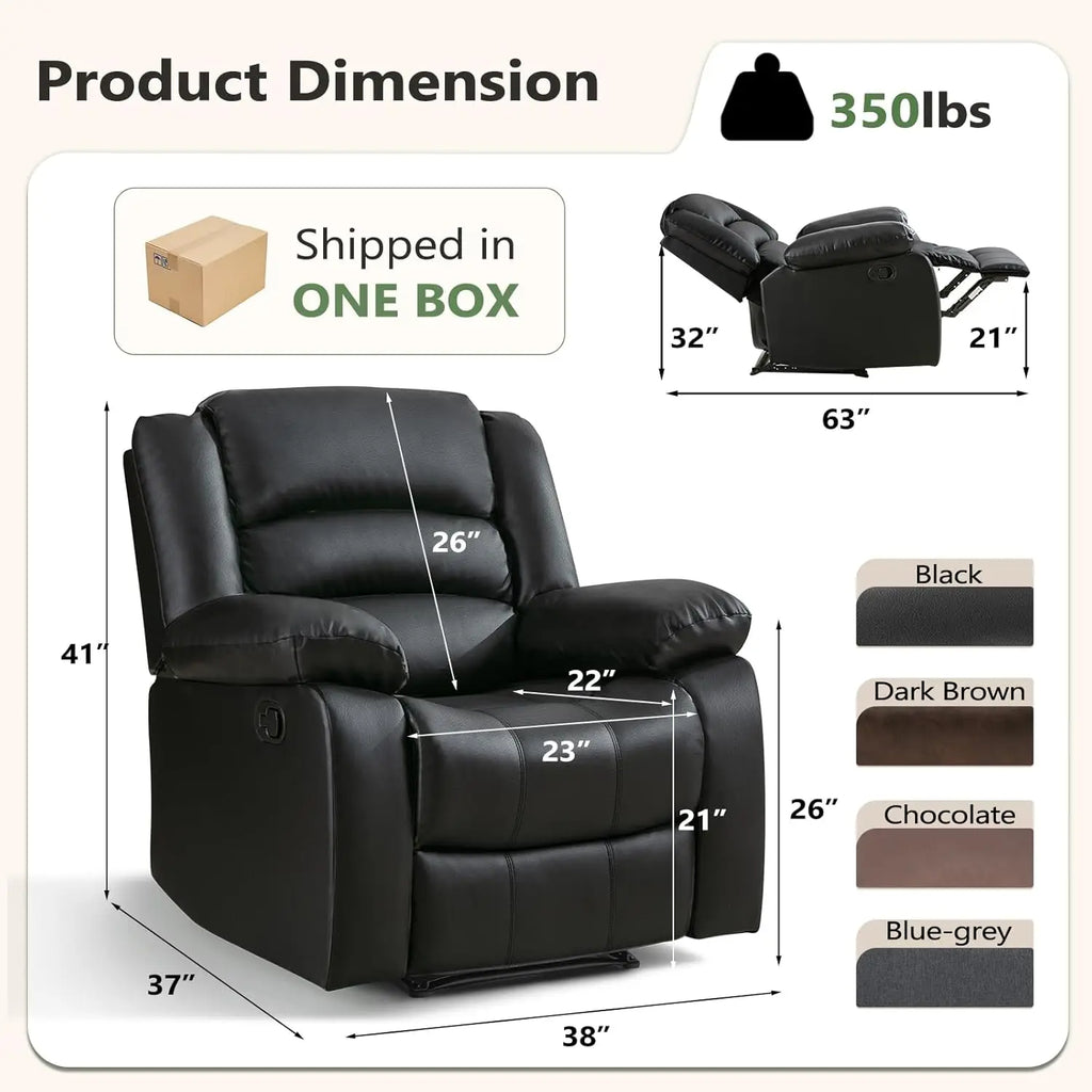 Recliner Chair with Overstuffed Arm and Back, Breathable Faux Leather Manual Reclining Chairs, Living Room Single Sofa Recliners