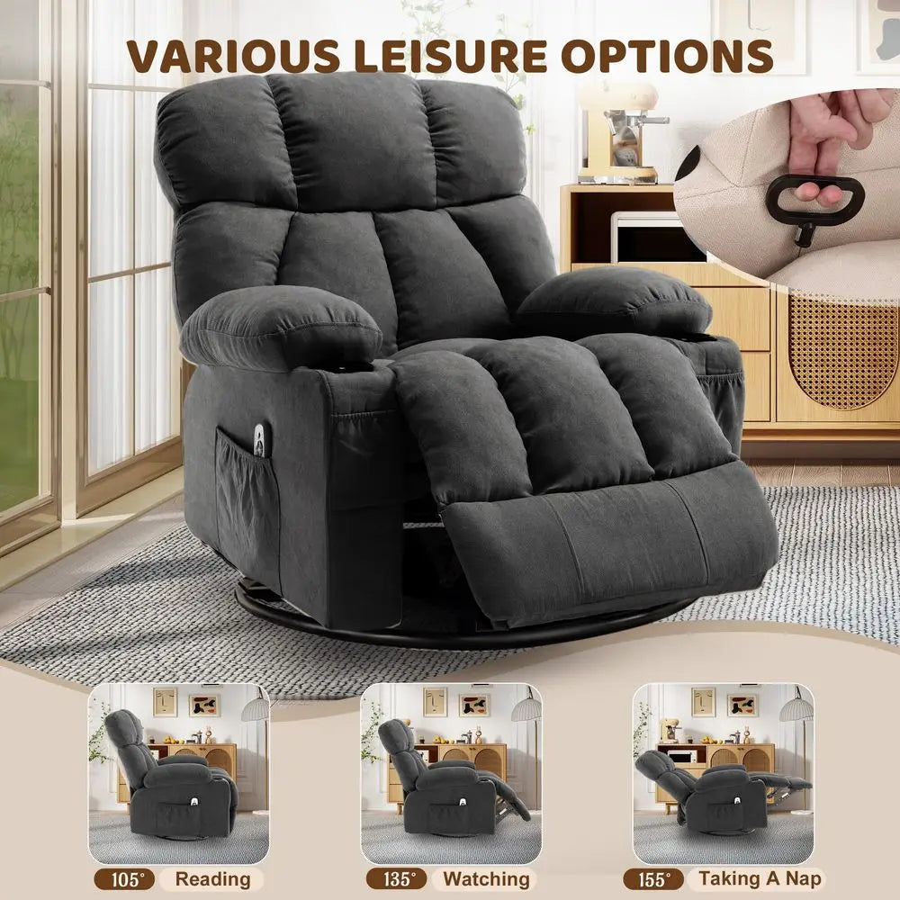 Massage Rocker Recliner Chair, 360Swivel Rocking Recliner Sofa with Vibration Massage amp Heat, Reclining Nursery Chair for Liv
