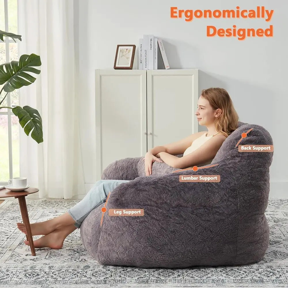 Oversized Bean Bag Chairs for Adults and Kids, Plush Lazy Sofas with Filled Cushions, Ideal for Living Rooms and Bedrooms in Gra