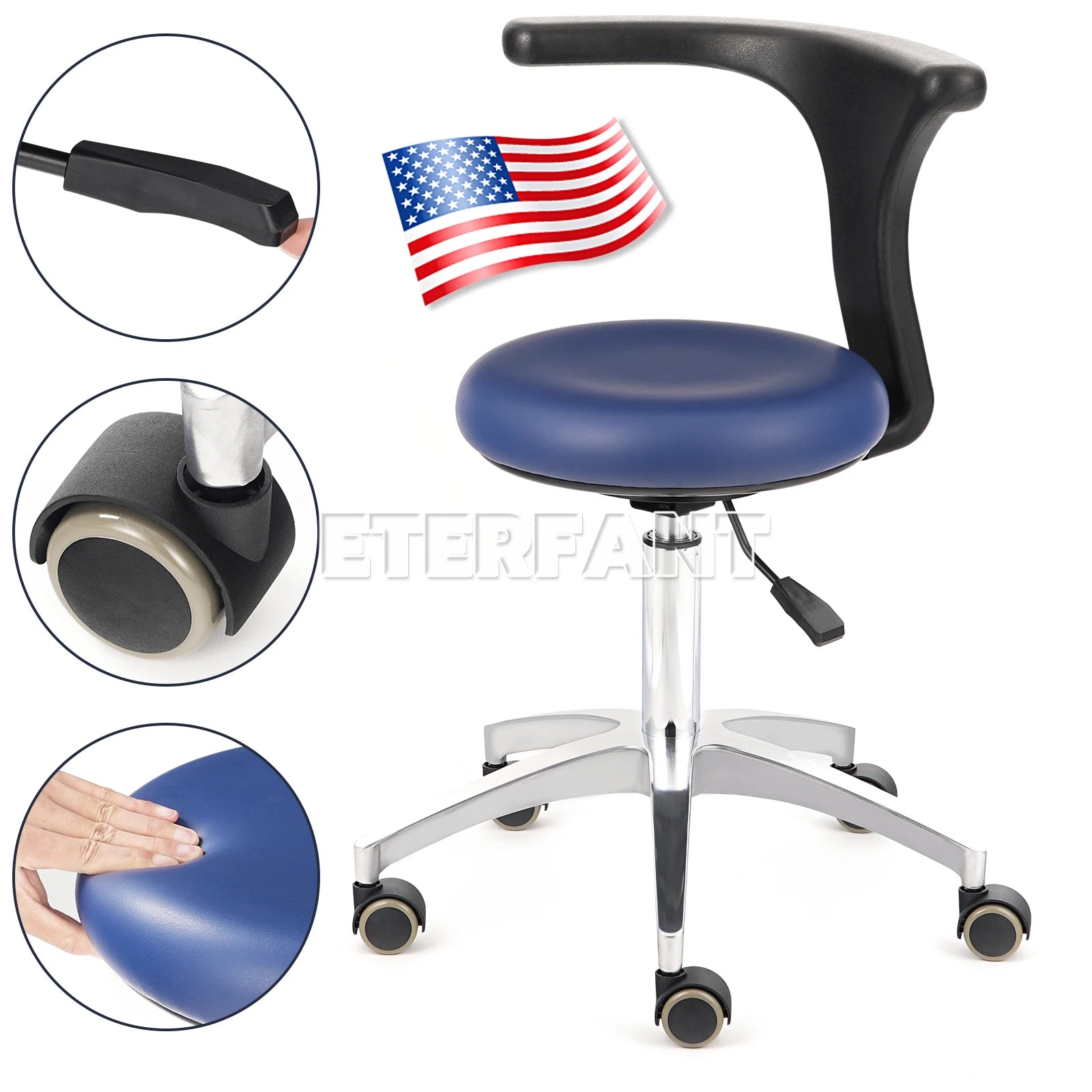 Dental Mobile Chair Black/Blue/Folding Chair with LED Light+Turbine Unit 4H PU/3Layer Trolley Cart Tool Mobile ABS with Socket