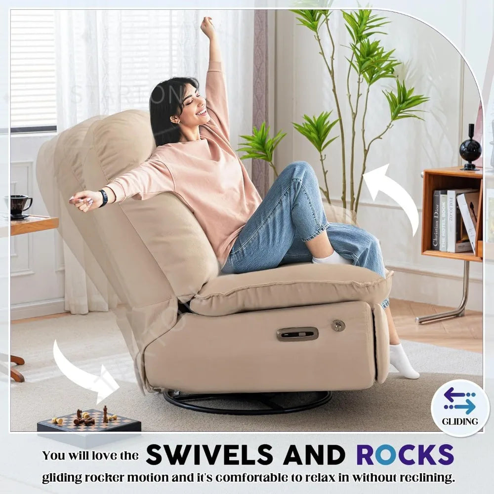 Smart Voice Control Electric Reclining Sofa Living Room Adults Modern Swivel Rocker Glider Chairs for，Oversized Recliner Chair