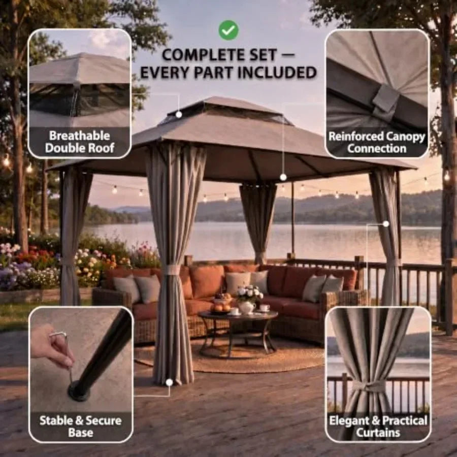 Gazebo Eavy Duty Gazebos with Improved Curtains Outdoor Double Roof Patio with Metal Steel Frame Outdoor Canopy for Patio, Deck