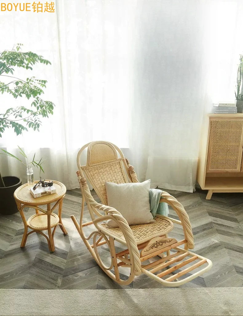 True rattan woven rocking chair design style elderly adult recliner household small apartment balcony leisure