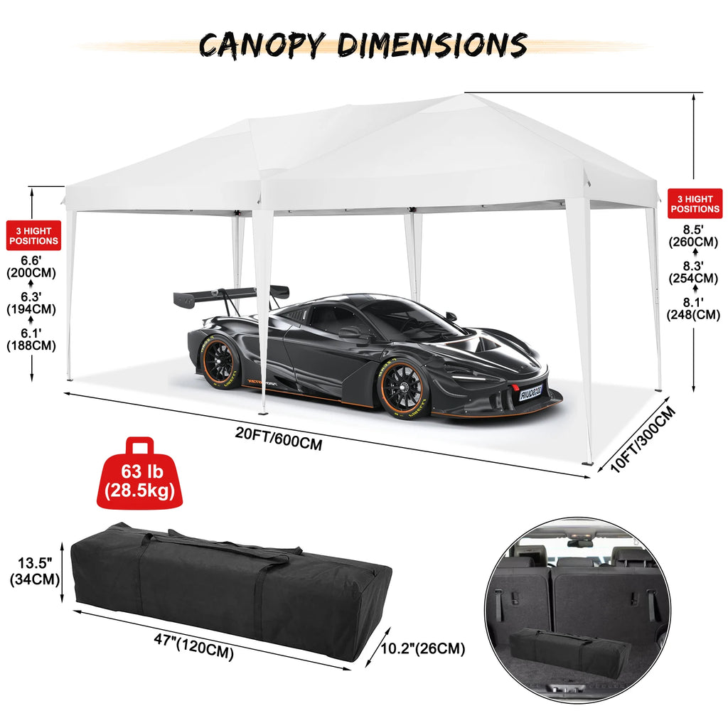 10x20FT Pop Up Canopy Tent with Removable Sidewalls Waterproof Commercial Instant Shelter Outdoor Gazebo Party Tent Protable Canopy Tents for Parties with Carry Bag