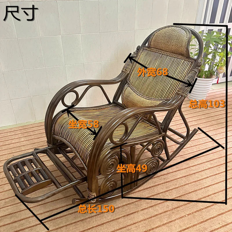 Natural rattan rocking chair, balcony home leisure sofa for the elderly