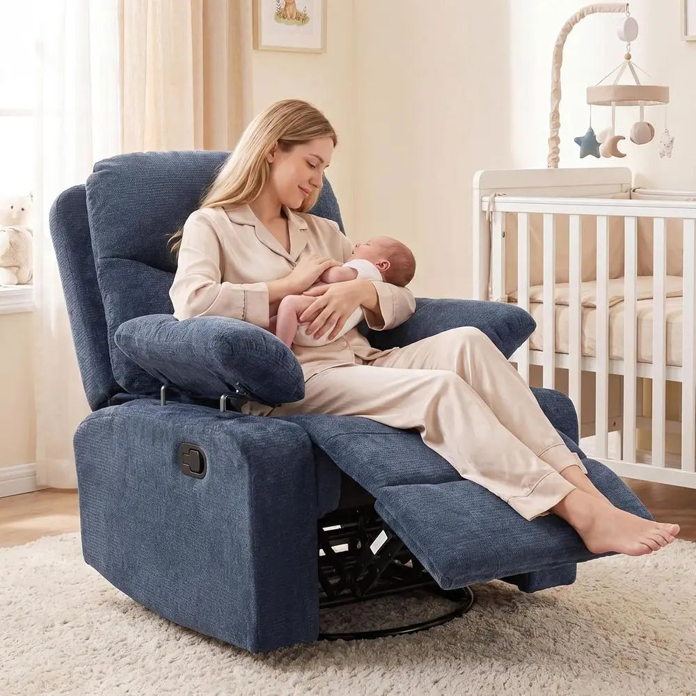 Rocking Chair Nurry with Adjustale Armrests, 360° Swivel Rocker Recliner or Moms, Manual Gilder Rocker Nursing Chair with Wide o
