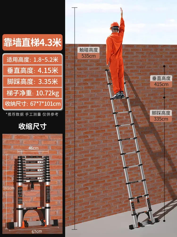 Aluminum Alloy Telescopic Ladder Thickened Stainless Steel Step Ladders Folding Lift Herringbone Ladder Home Portable Ladder B Y