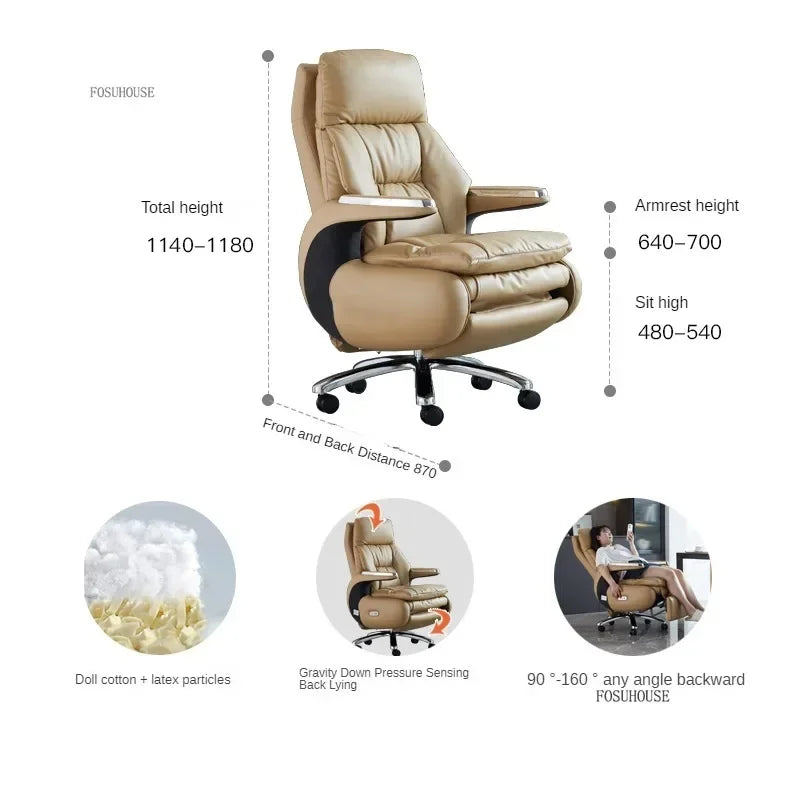 Nordic Designer Leather Boss Office Chairs Comfortable Leather Back Computer Chairs Lunch Break Gaming Chairs office Furniture A