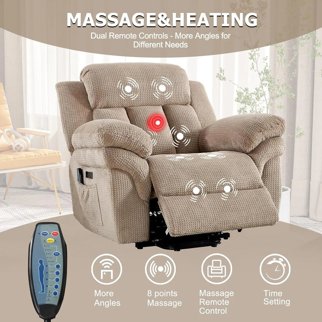 Massage Recliner Chair, Overstuffed Rocker Lazy Boy Chairs with Vibration&Gently Heat,Fabric Ergonomic Manual Nursery, Custom