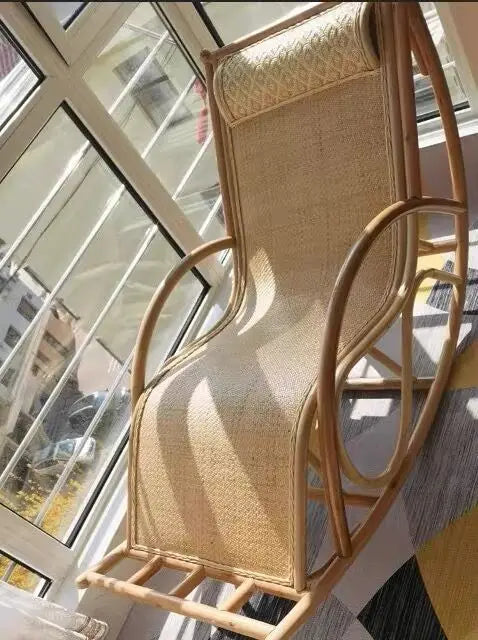 CZ Rocking Chair Hanging Basket Natural Real Rattan Plant Woven Relaxing Leisure Recliner
