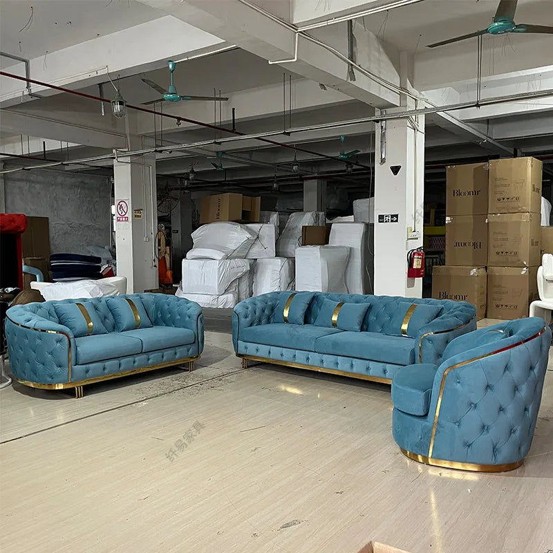 Italian light luxury flannel sofa straight-breasted buckle 123 sofa designer fashion club villa velvet sofa