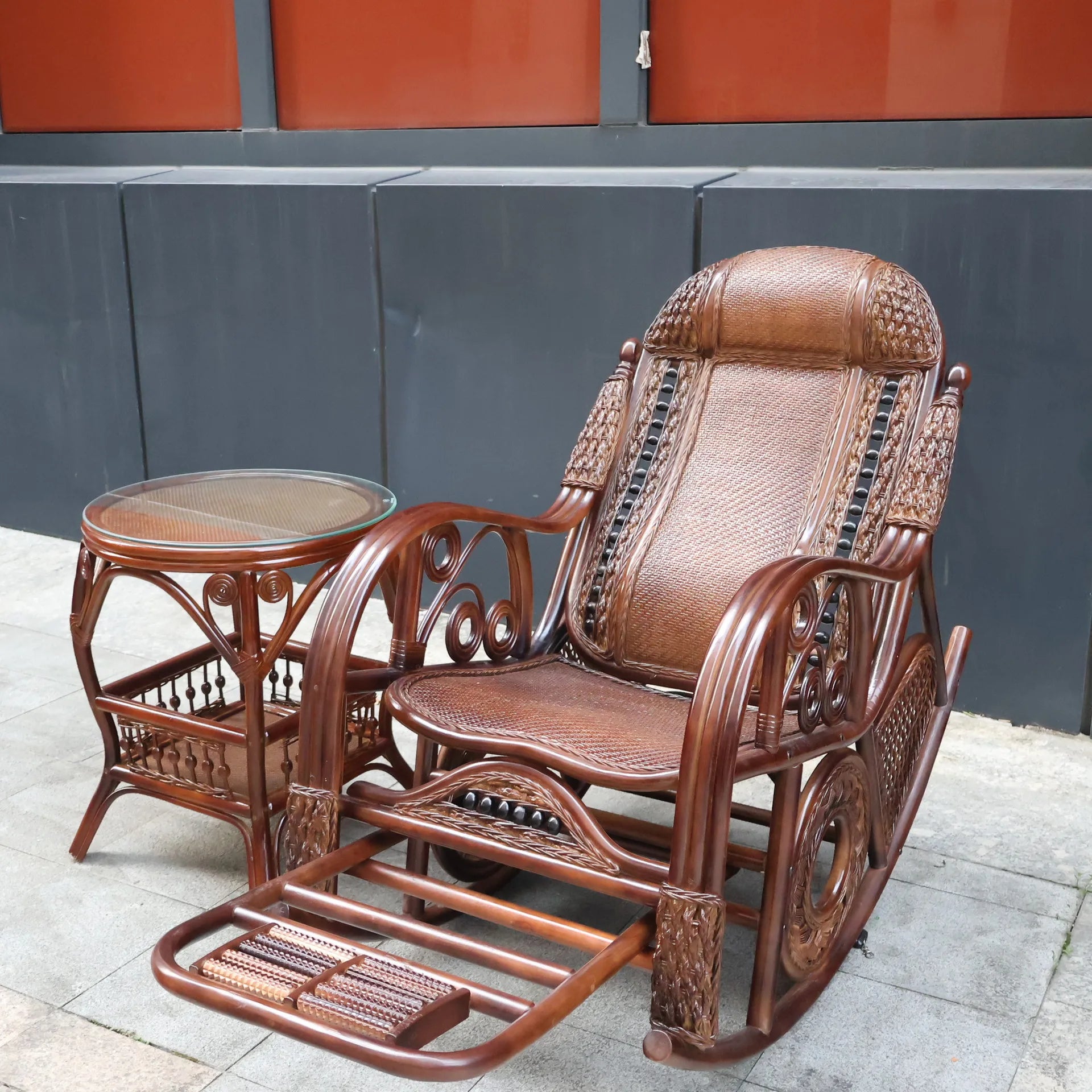 Natural rattan rocking chair sofa recliner lazy adult elderly chair living room