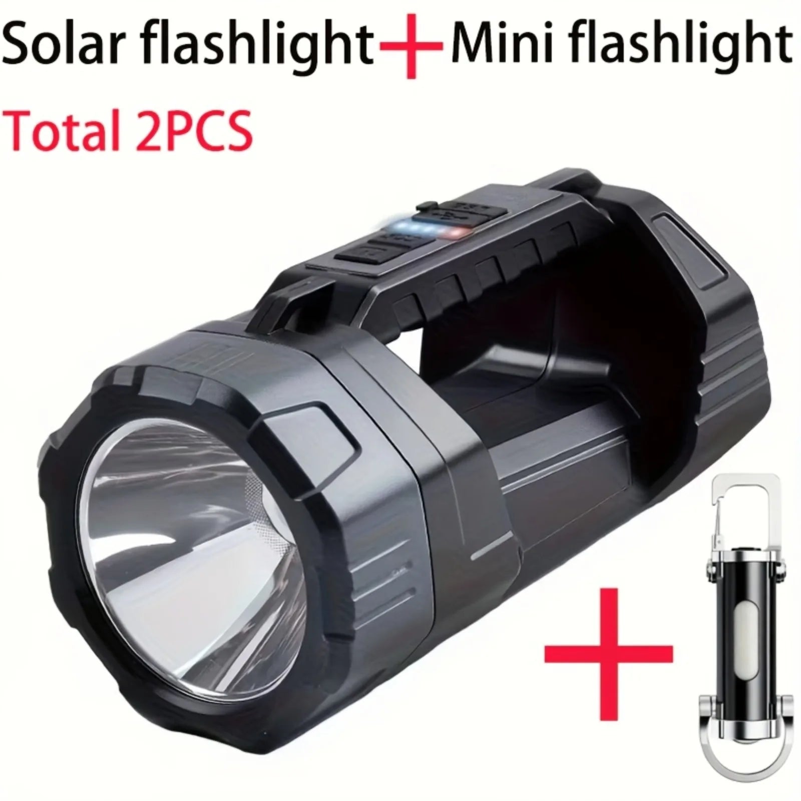 Buy One Get One Free, Total Of 2pcs. Multifunctional Solar LED Flashlight with COB Side Light, USB Rechargeable Handheld Searchlight with Power Display, Portable Emergency LanternFor Camping, Hiking, Father'S Day Gift