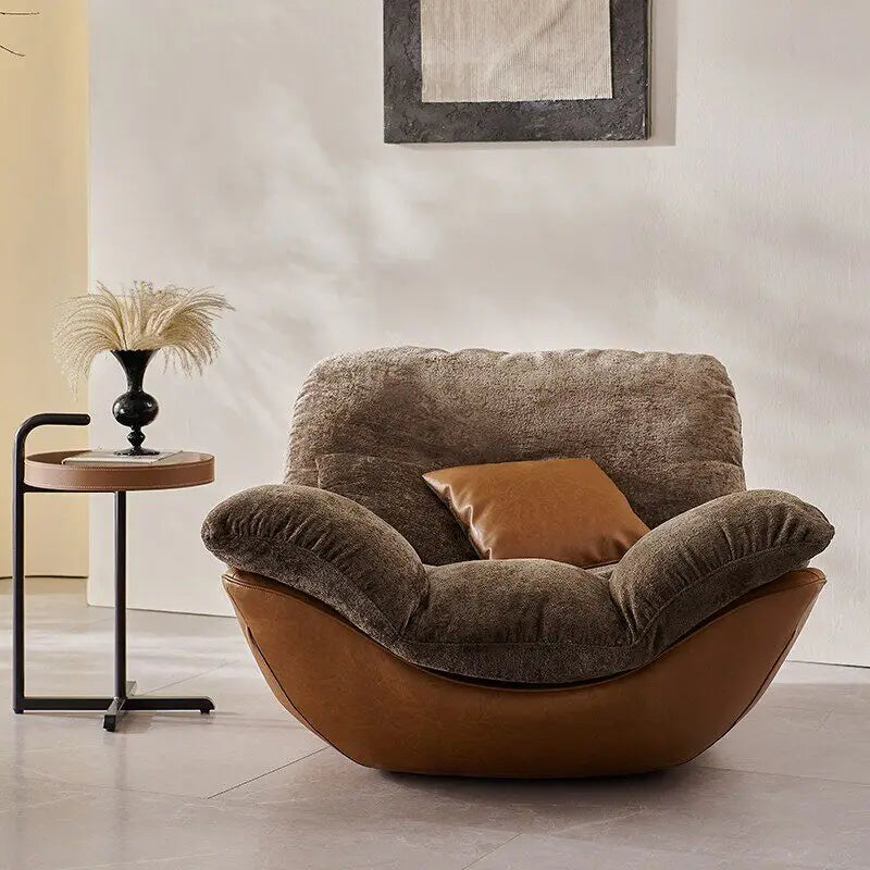 Nordic Modern Curved Lounge Chair Premium Chenille & PU Leather Lazy Sofa for Living Room & Bedroom Relaxation home furniture