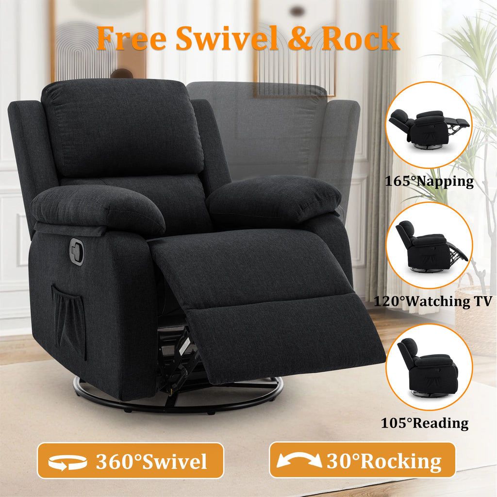 Korser 360 Swivel Small Rocker Chair for Adults, Small Rocking Recliner for Small Spaces, Upholstered Fabric Glider Recliner