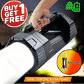 Buy One Get One Free, Total Of 2pcs. Multifunctional Solar LED Flashlight with COB Side Light, USB Rechargeable Handheld Searchlight with Power Display, Portable Emergency LanternFor Camping, Hiking, Father'S Day Gift