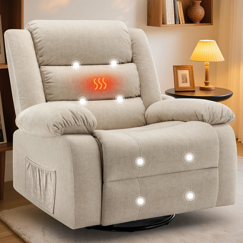 Rocking Chair with Massage And Heating Function, 360° Rotating Extra Large Recliner, Wide Rocking Chair for Adults with Side Poc