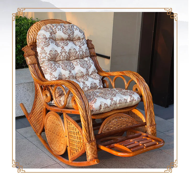 Leisure Lazy Rocking Chair Pastoral Rattan Natural Rattan Homestay Rocking Chair