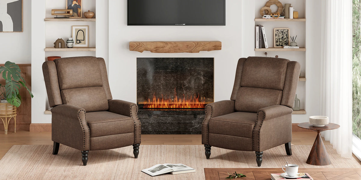 Modern Faux Leather Pushback Recliner Chair, Comfortable Manual Reclining Accent Chair for Living Room, Bedroom