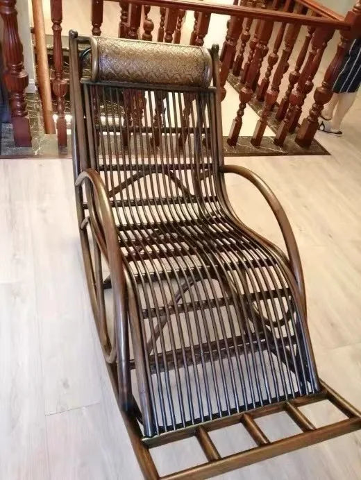 CZ Rocking Chair Hanging Basket Natural Real Rattan Plant Woven Relaxing Leisure Recliner