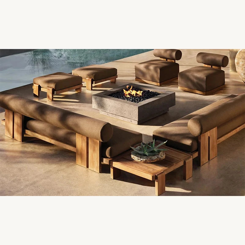 *Modern Luxury European Design Garden Leisure Furniture Teak Wood Footstool Outdoor Resistant Teak With CushionCushion