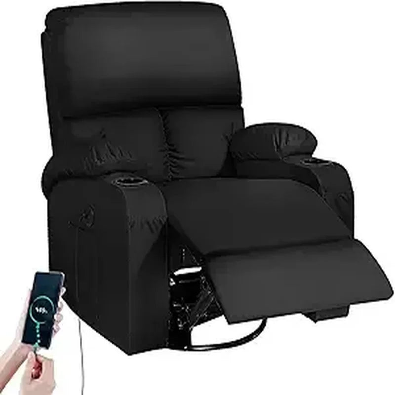 Vibration Massage Recliner Chair with Heat, 360° Swivel Rocking Recliner for Living Room Comfort