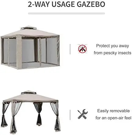 9.6' x 9.6' Patio Gazebo, Outdoor Canopy Shelter with 2-Tier Roof and Netting, Steel Frame for Garden, Lawn, Backyard
