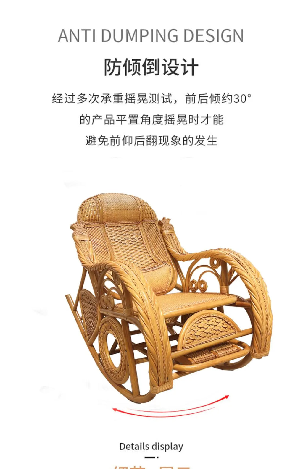 Rattan Chair Casual Rocking Chair Natural Real Rattan Recliner Balcony Rocking Chair Adult