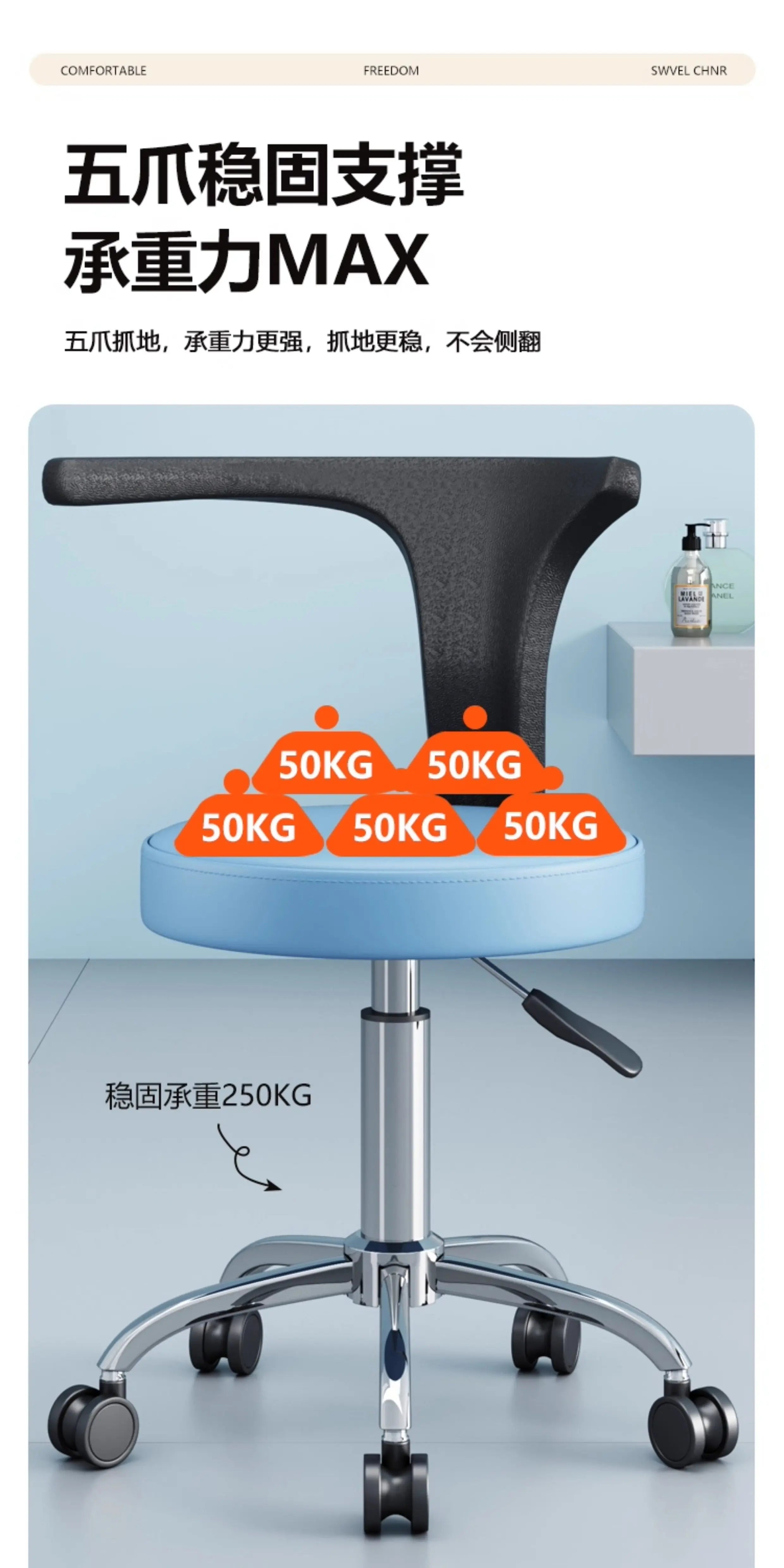 Professional Multifunctional Dental Chair 360°Swivel Adjustable Patient Seat with Soft Padding,Reclining Backrest for Clinic Use
