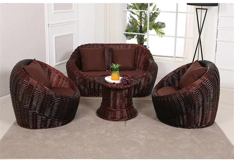 Modern Rattan Lazy Garden Sofa Chair Set Outdoor Patio Balcony Terrace Furniture Wicker Tatami Leisure Coffee Table Indoor