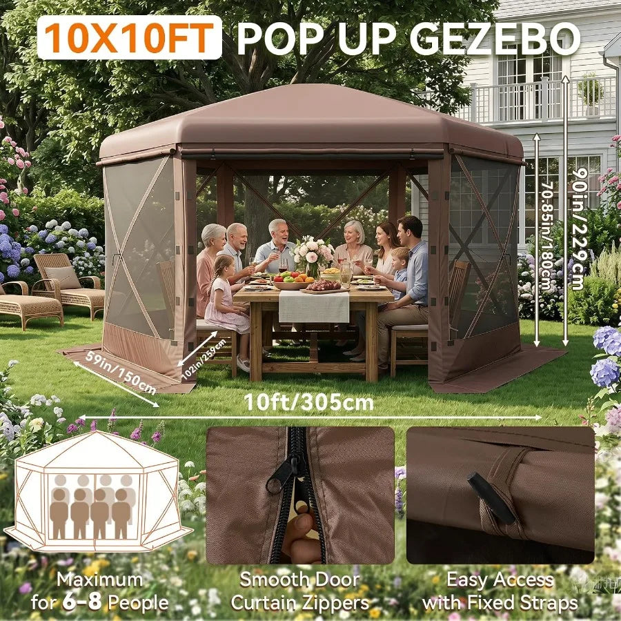 Feet Canopy Tent, 6-Sided Gazebo with Detachable Top, Portable Camping Shelter with Mesh Windows, Screen House for Outdoor Pati