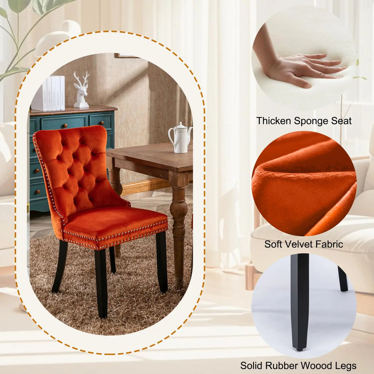 5-Piece Round Glass Dining Table Set for 4, 47.2" Circle Table with 4 Tufted Chairs for Kitchen Home Office, Customized